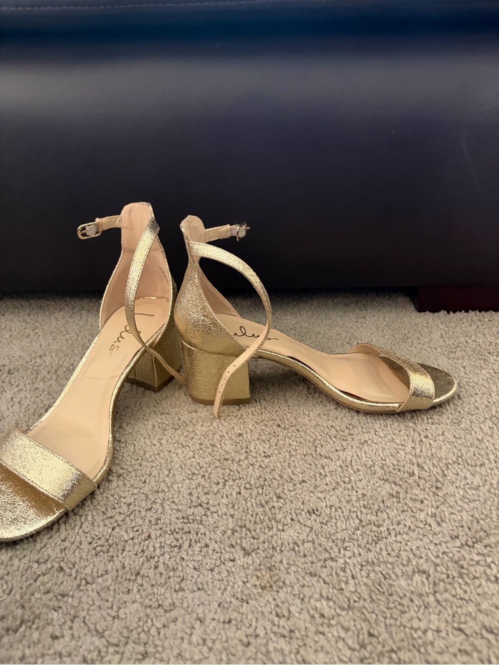 Lulu's Metallic Gold Ankle-Strap Block Heels